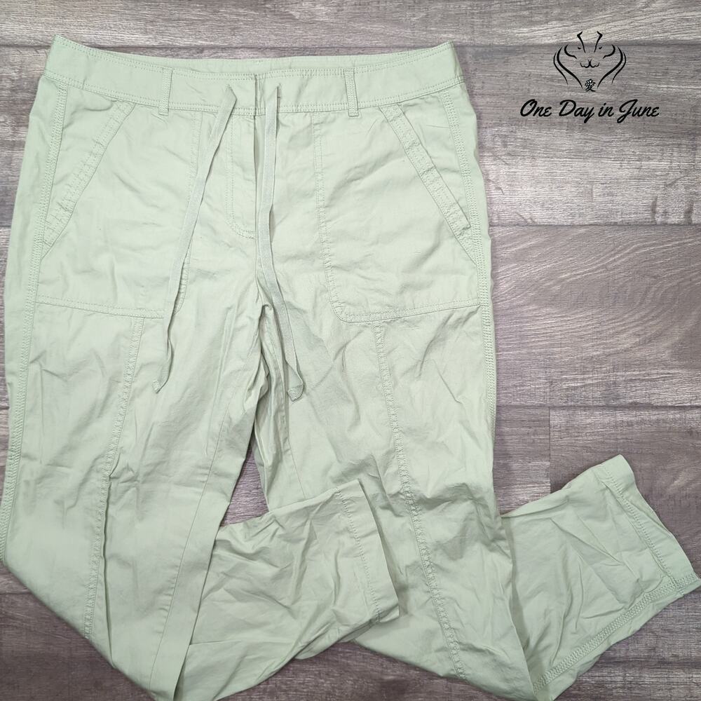 Loft Utility Drawstring Pants Green NWT Cotton Casual Straight Leg Size 12